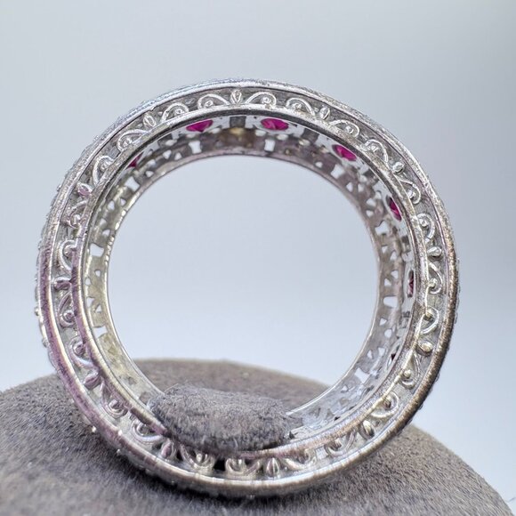 VTG Sterling Silver 925 Red & White Cubic Zirconia Statement Ring Size 10.5 - Picture 5 of 9